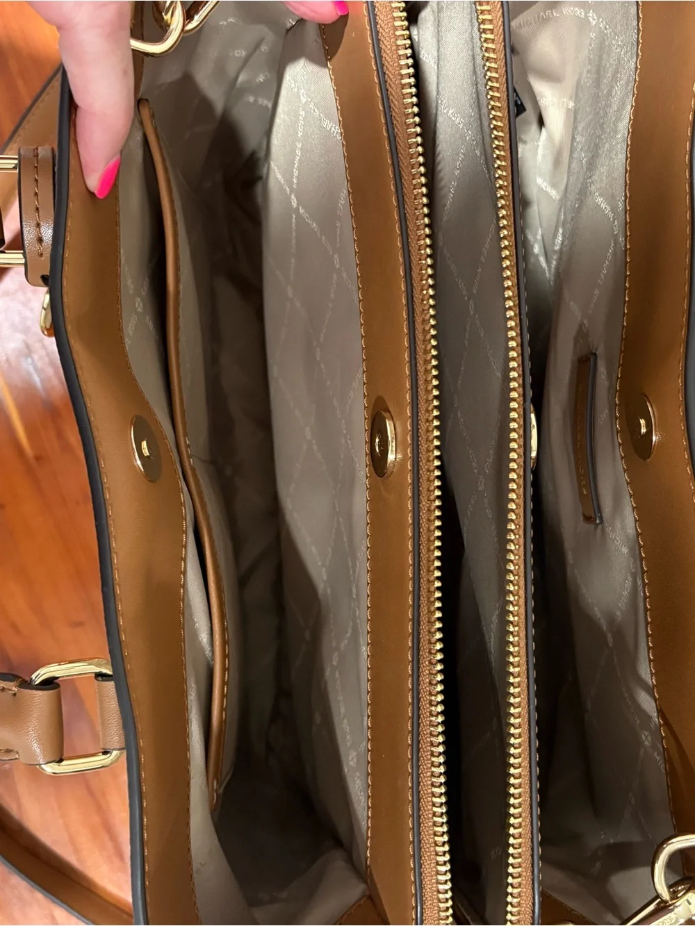 Michael Kors Cream MK Logo Satchel with Tan Trim